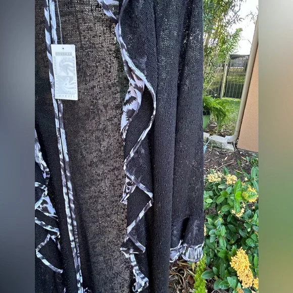 NWT ALBERTO MAKALI Open Sweater Cardigan Designer Artistic. Black/White. Size L - Picture 6 of 7